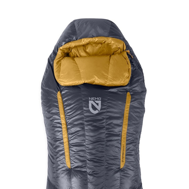 NEMO Disco 15 sleeping bag with Thermo Gills vents and Blanket Fold collar visible